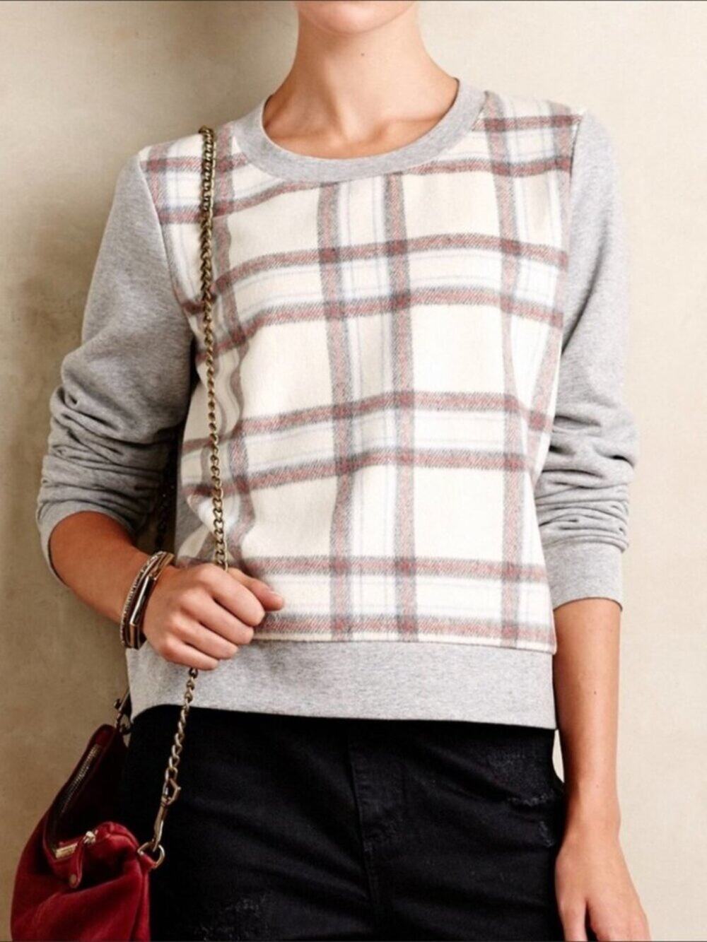 Anthropologie Saturday Sunday Windowpane Sweatshirt Casual Size Small
